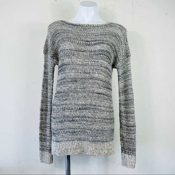 Vince Marled Open Knit Drop Shoulder Tunic Length Cotton Linen Silk Sweater XS - Picture 4 of 12